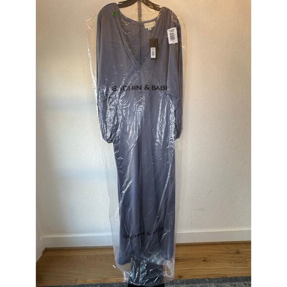 Sachin & Babi | Satin Gabby V Neck A Line Gown - Picture 4 of 8